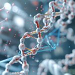 Ultra-detailed 3D molecular visualisation of an enzyme structure, complex protein folding with alpha helices and beta sheets